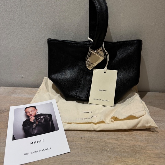 NEW! Merit x Brandon Maxwell Black Leather Bag Pouch Handbag Clutch - Picture 2 of 9